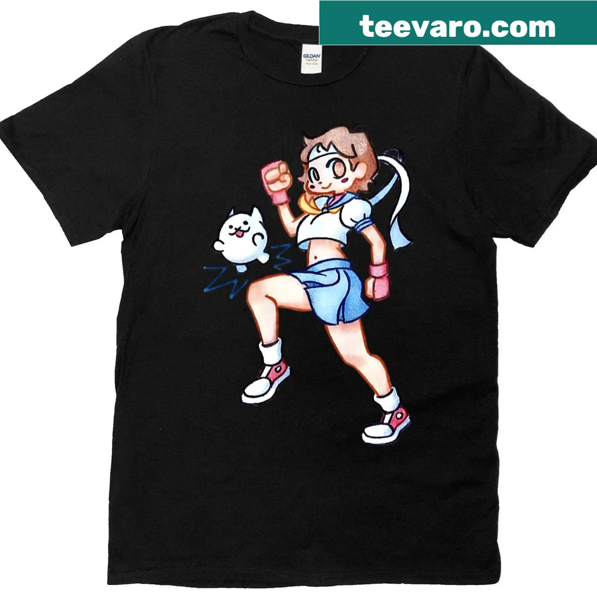 Adorable T-shirt with Sakura Kasugano cat design — on a men's t-shirt