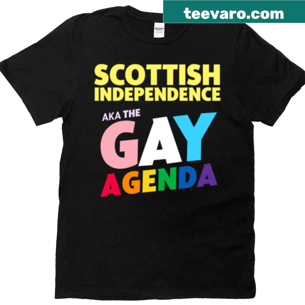 Funny t-shirt with a message about Scottish independence and LGBTQ rights — on a men's t-shirt
