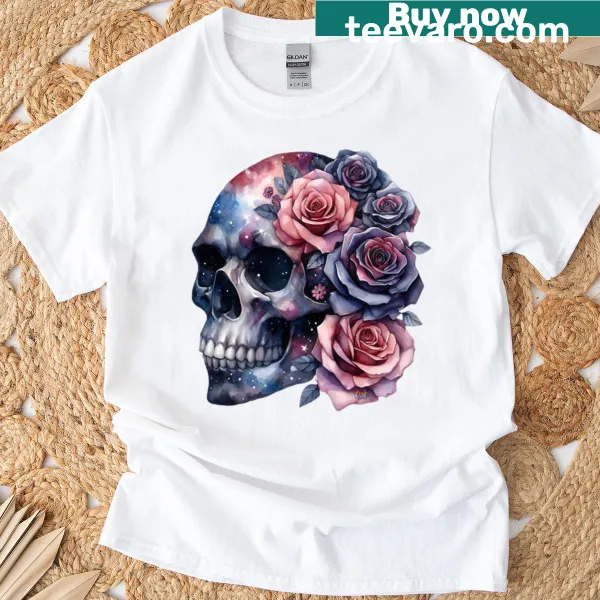 Skull graphic T-shirt with cosmic elements