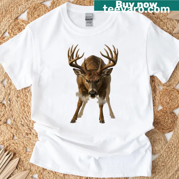 Cartoon angry buck deer design on a humorous t-shirt
