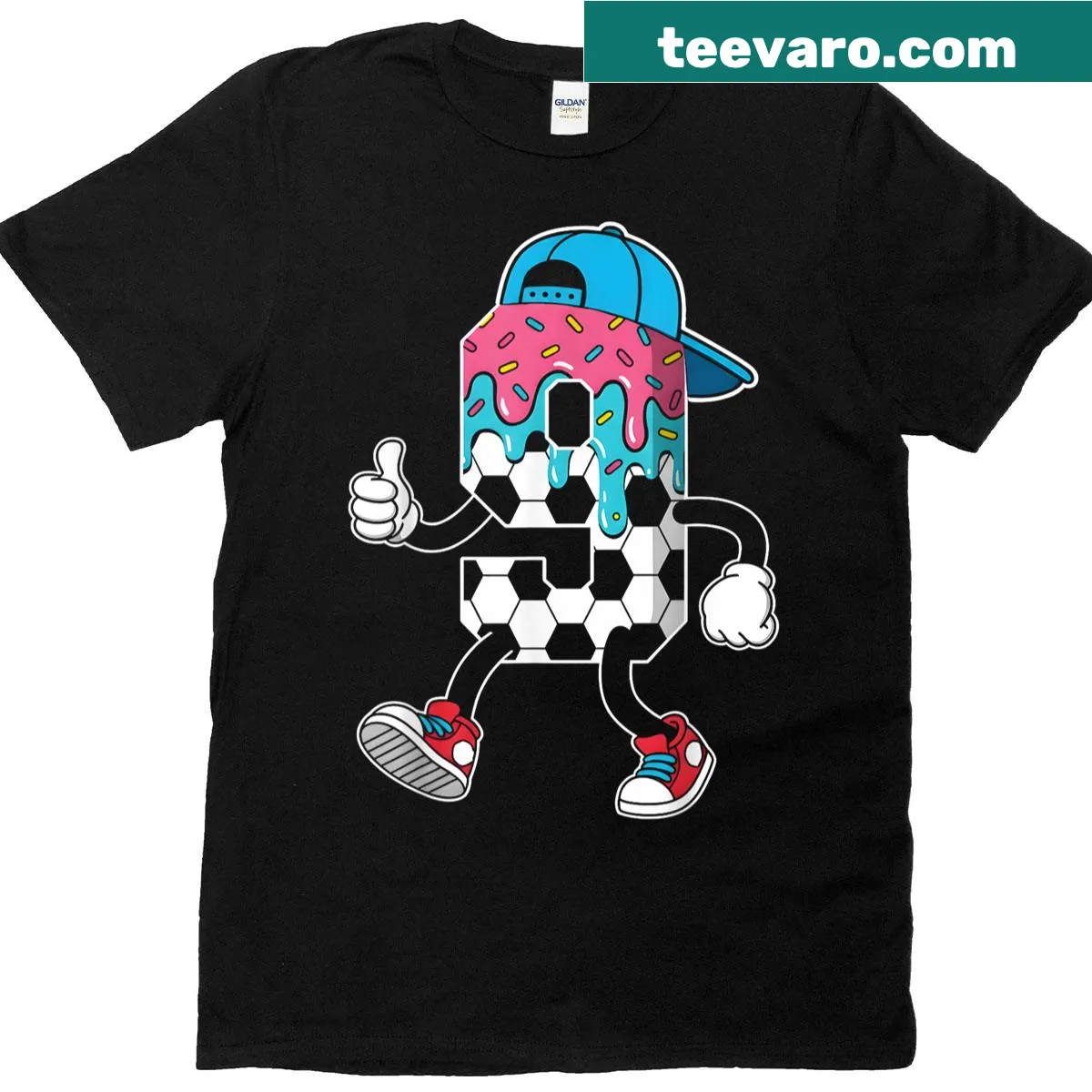 Youth birthday t-shirt with ice cream and soccer graphics for 9-year-olds — on a men's t-shirt