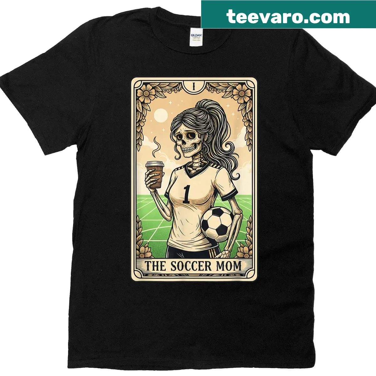 Vintage-style t-shirt with a soccer mom and tarot card Halloween theme — on a men's t-shirt