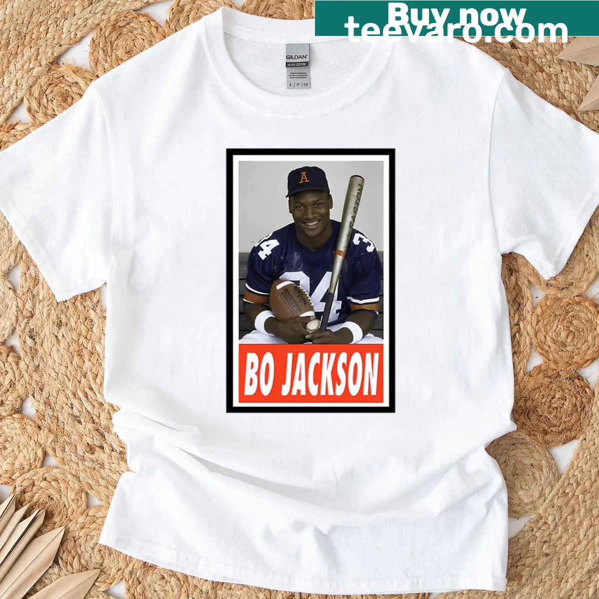 Vintage-style T-shirt featuring Bo Jackson in a distressed print — on a men's t-shirt