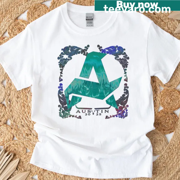 Modern sticker design t-shirt reflecting Austin culture