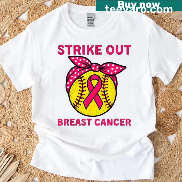 Softball-themed T-shirt with a coquette bow design for breast cancer awareness