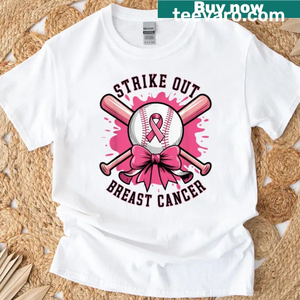 Baseball-themed T-shirt supporting breast cancer awareness with pink design