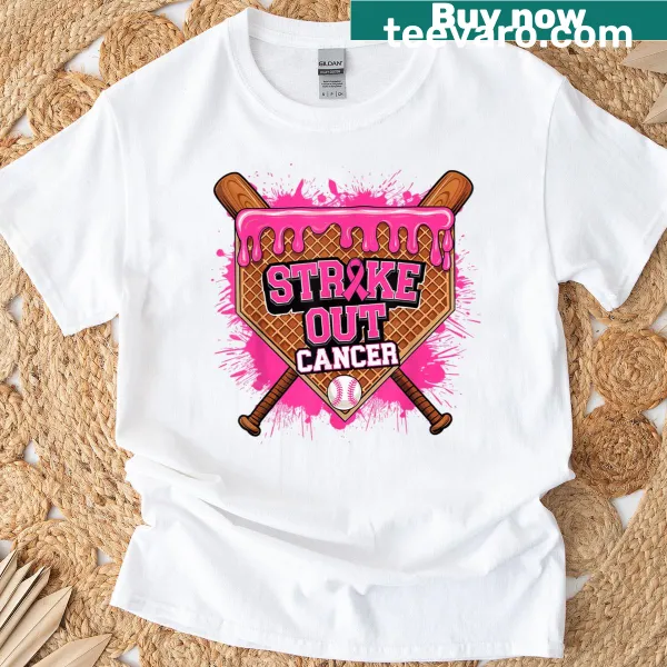 Illustration of baseball and breast cancer awareness on T-shirt