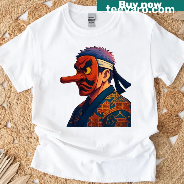 T-shirt featuring a traditional Tengu mask design from Japanese folklore
