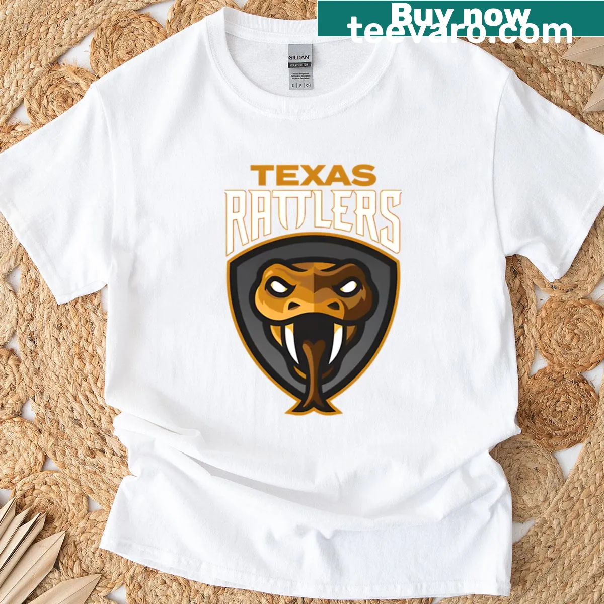 T-shirt featuring an illustration of a Texas Rattler — on a men's t-shirt