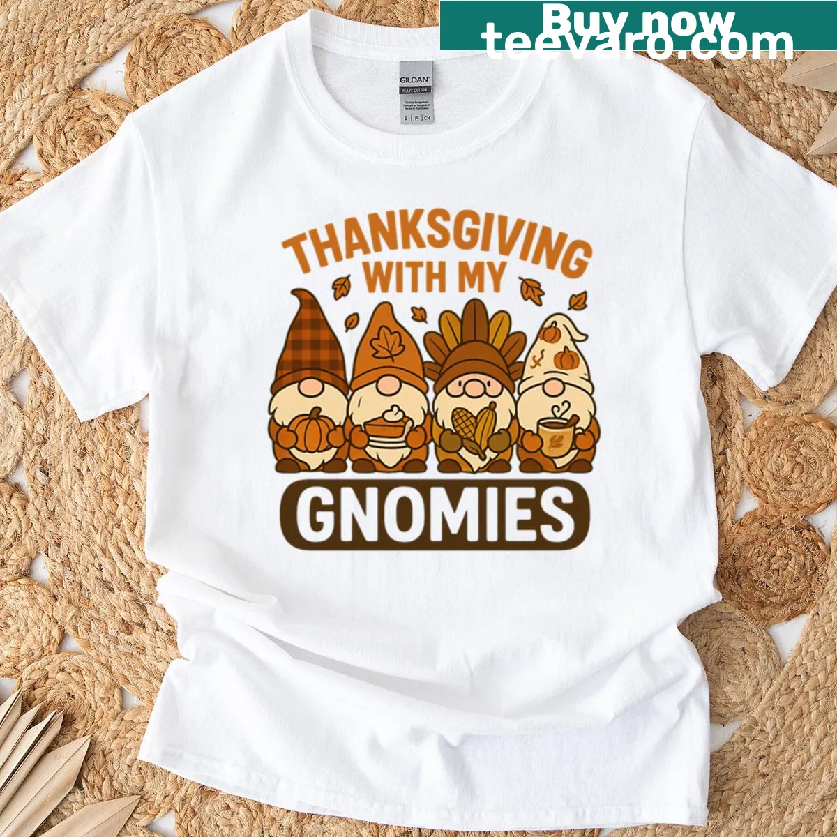 Cute cartoon gnome design for Thanksgiving t-shirt — on a men's t-shirt