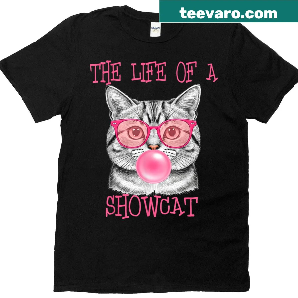 Cute cat wearing sunglasses with a stylish party girl theme. — on a men's t-shirt