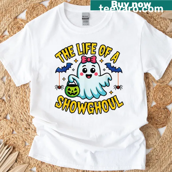 Retro Halloween T-shirt with a playful ghost and spooky elements