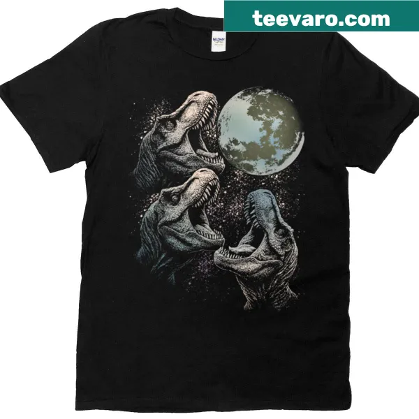 T-shirt with three velociraptors howling at the moon