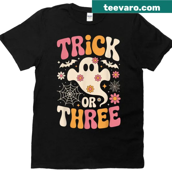 Groovy ghost graphic tee for kids celebrating a 3rd birthday and Halloween.