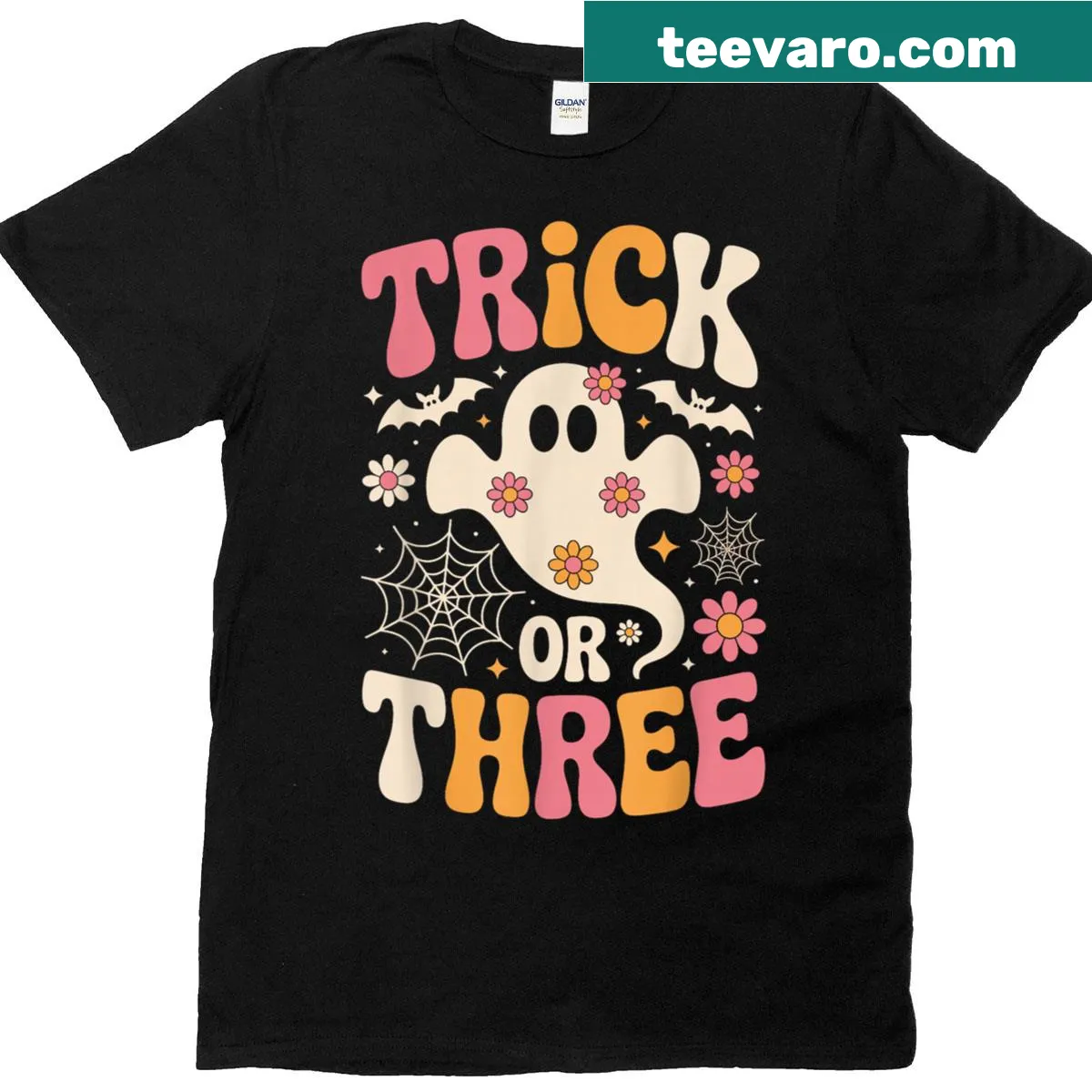 Groovy ghost graphic tee for kids celebrating a 3rd birthday and Halloween. — on a men's t-shirt