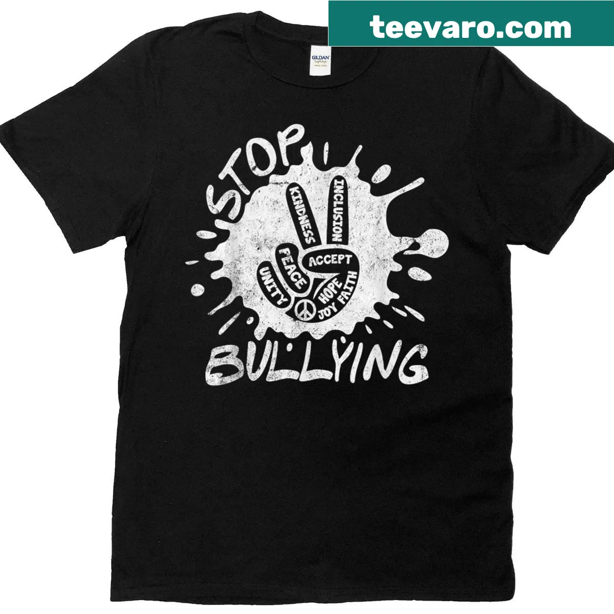 Awareness T-shirt featuring hand sign for peace and kindness — on a men's t-shirt