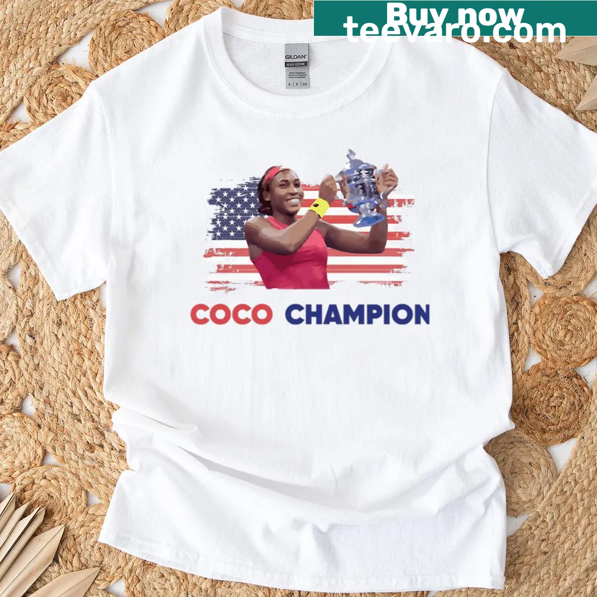 T-shirt with a vintage illustration of a female tennis player — on a men's t-shirt
