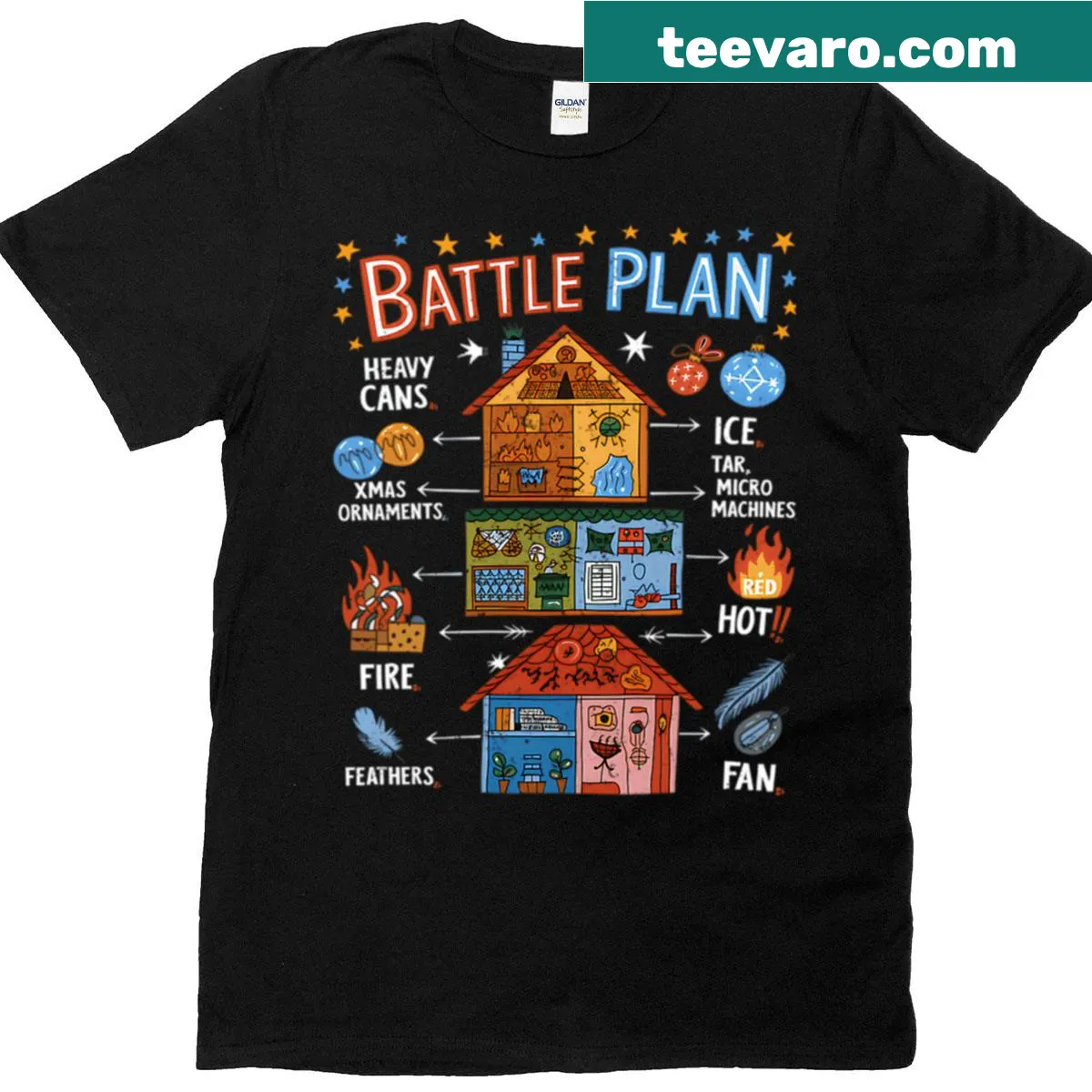Cartoon graphic T-shirt celebrating Christmas movies for kids — on a men's t-shirt