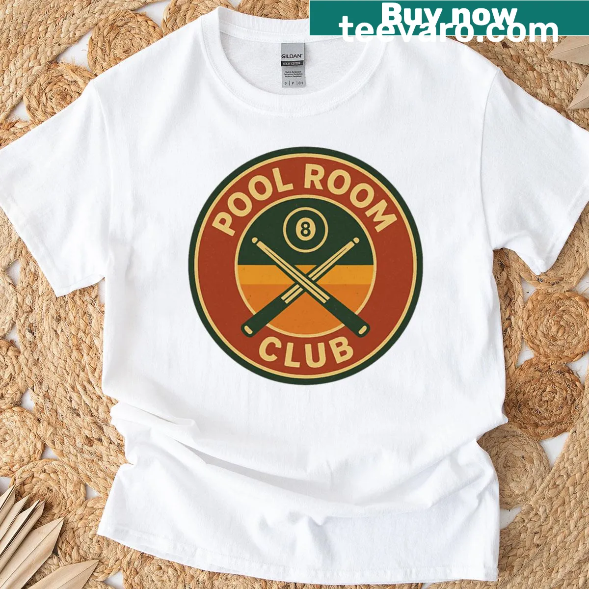 Vintage pool emblem t-shirt featuring a retro design — on a men's t-shirt