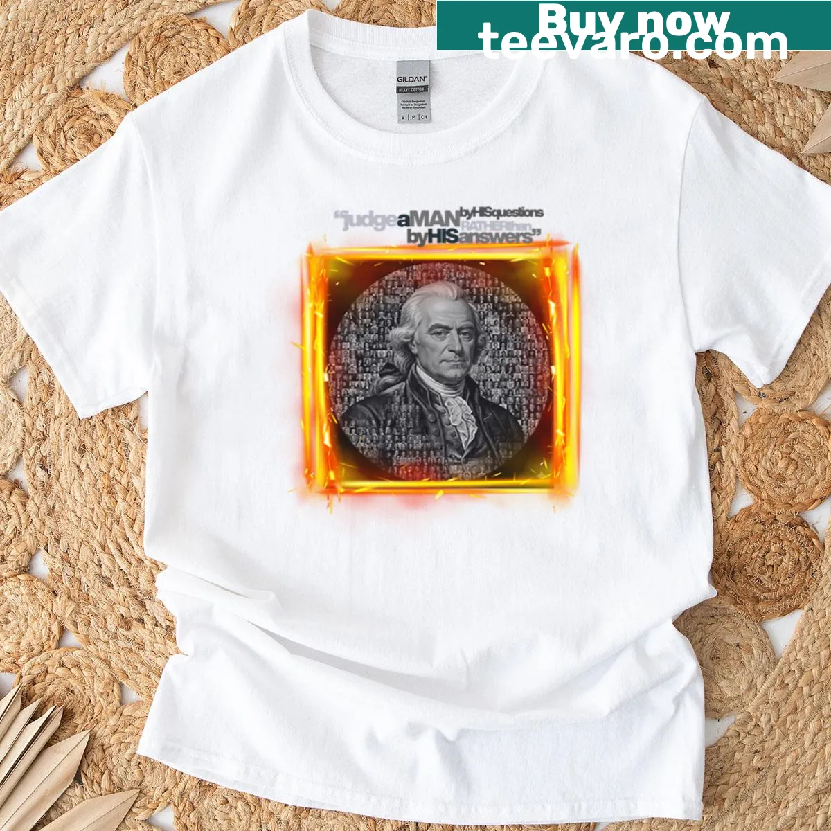 Inspirational Voltaire quote printed in minimalist typography. — on a men's t-shirt