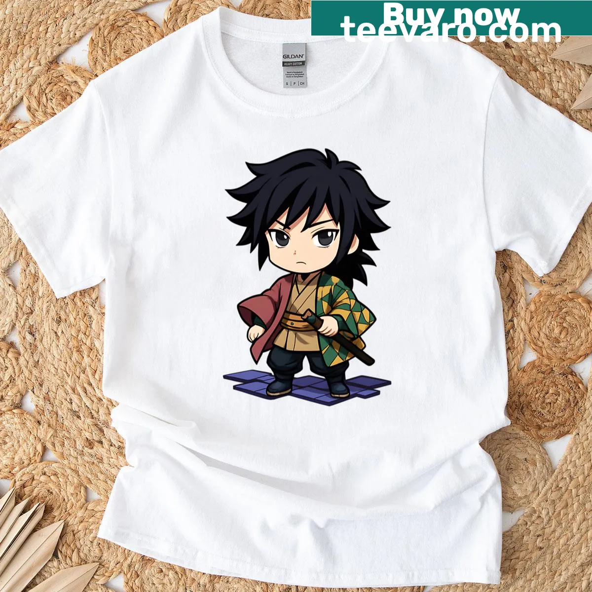 Cute chibi traveler T-shirt for kids with an adventurous design — on a men's t-shirt