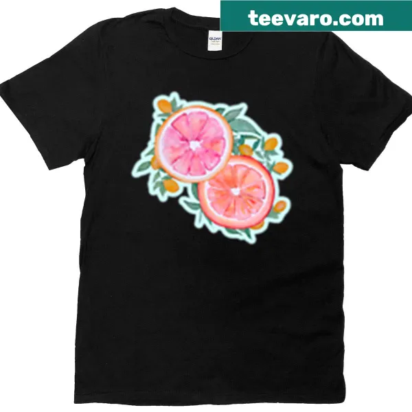 Watercolor grapefruit illustration on a t-shirt with blue outline