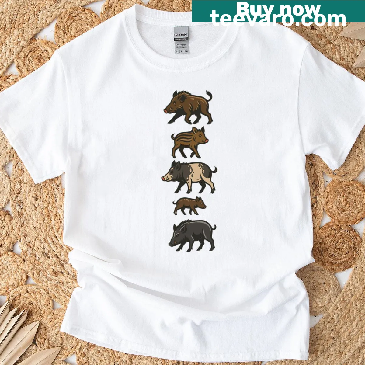 Cartoon wild pig t-shirt for kids with Razorback theme — on a men's t-shirt
