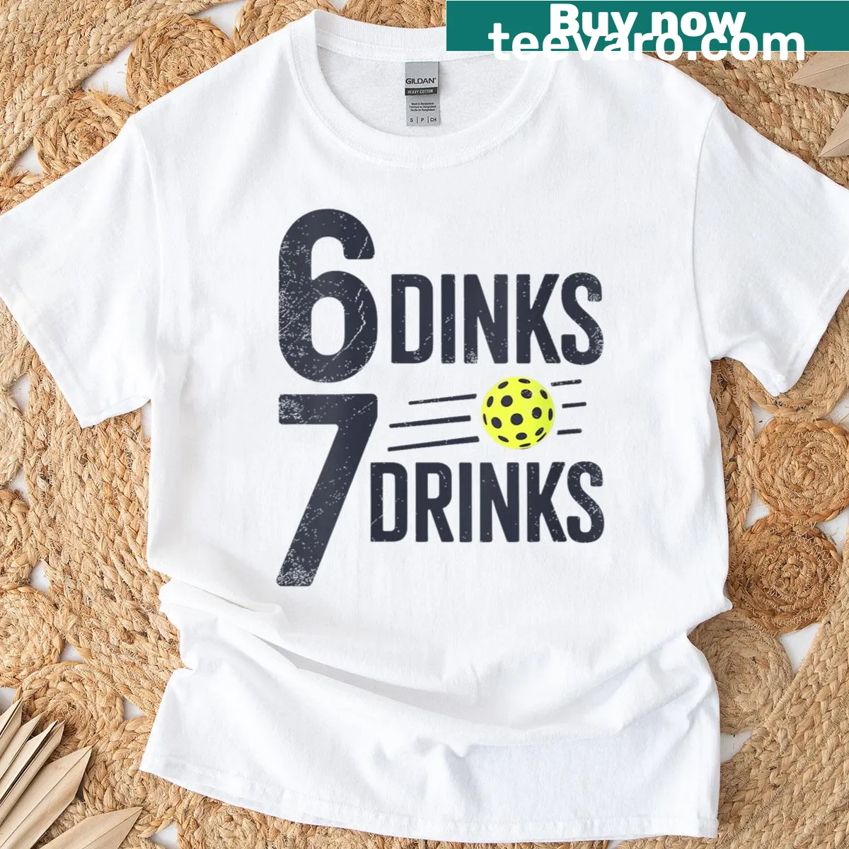 Funny women's pickleball t-shirt with playful drink phrase — on a men's t-shirt