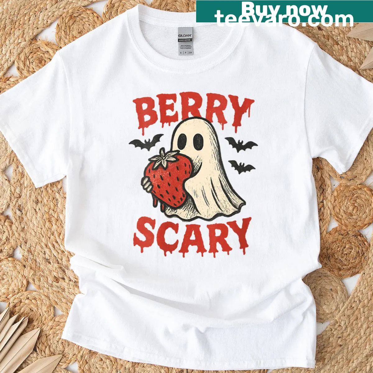 Cute ghost and strawberry pun graphic on a T-shirt — on a men's t-shirt