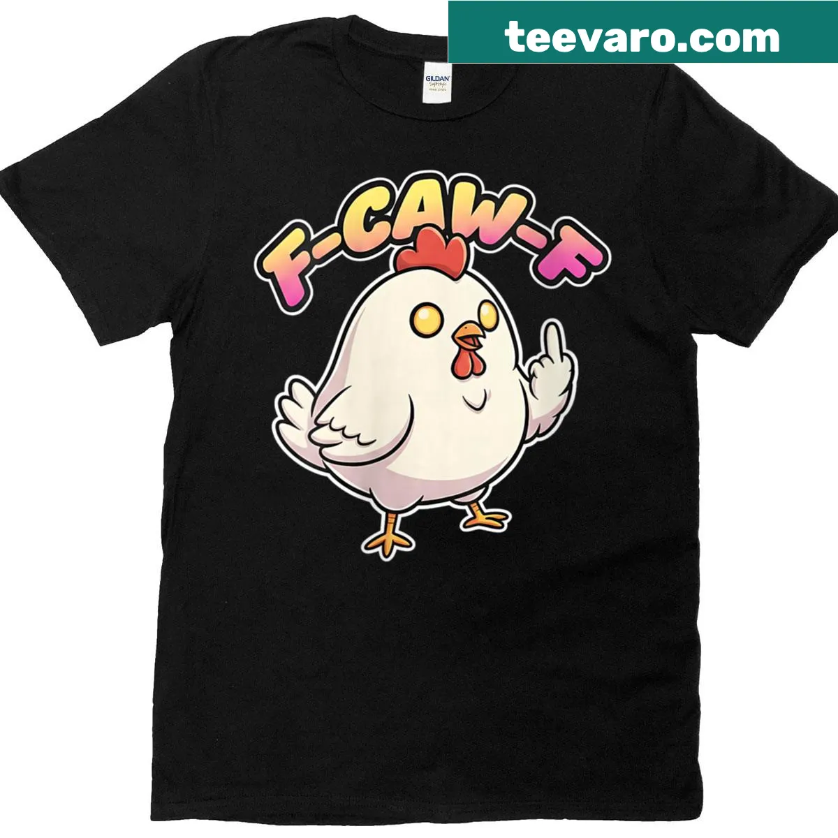 Cartoon angry chicken graphic with middle finger on T-shirt — on a men's t-shirt