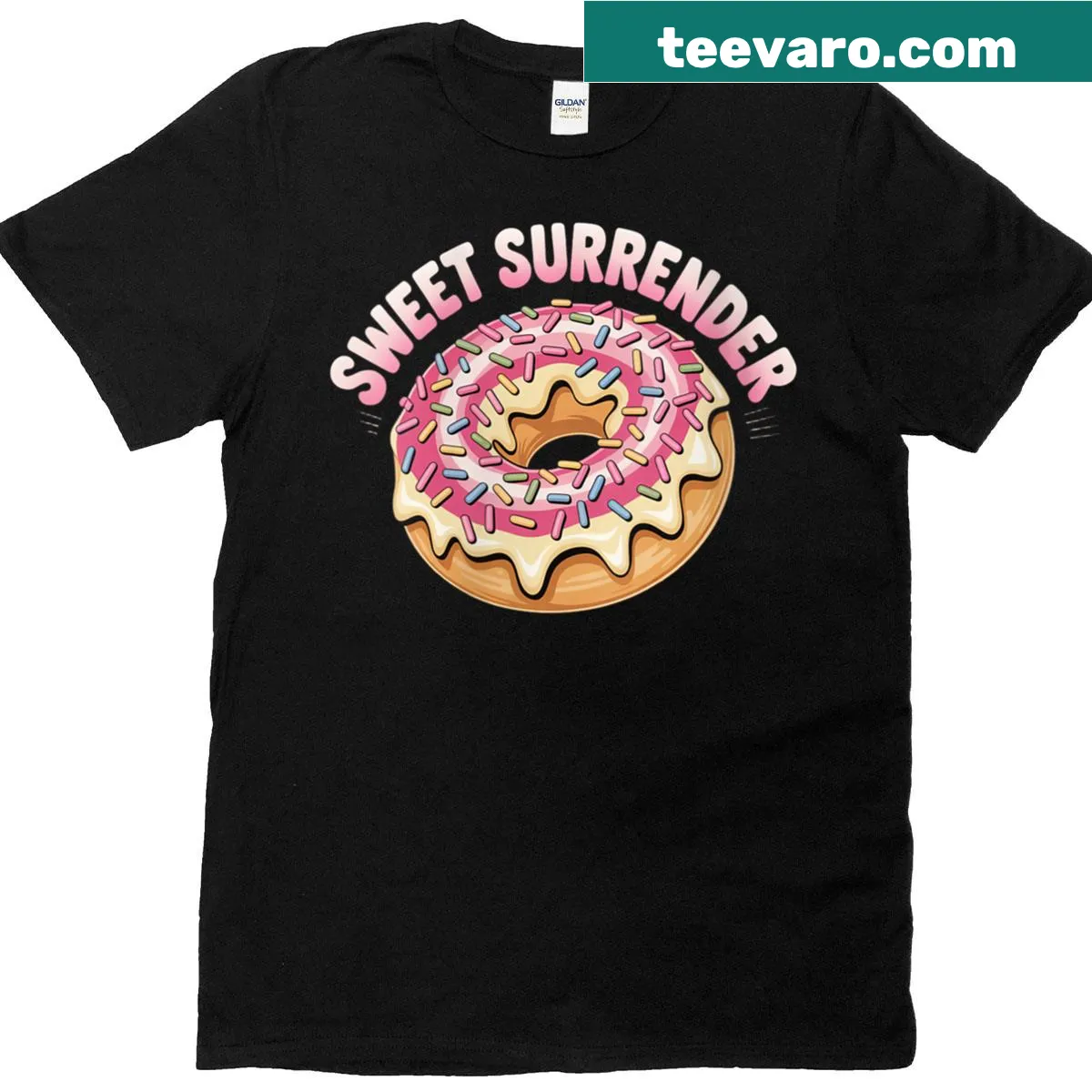 Cute donut graphic T-shirt with sprinkles design — on a men's t-shirt