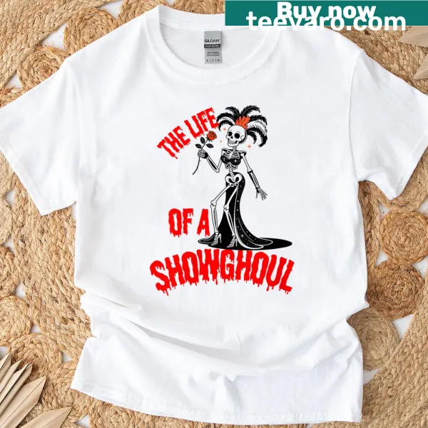 Funny skeleton Halloween T-shirt with playful Showghoul design