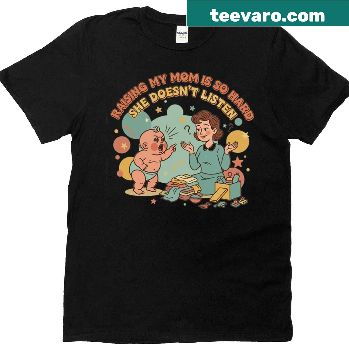 Funny t-shirt with the phrase 'You Don't Listen Baby' in playful typography. — on a men's t-shirt