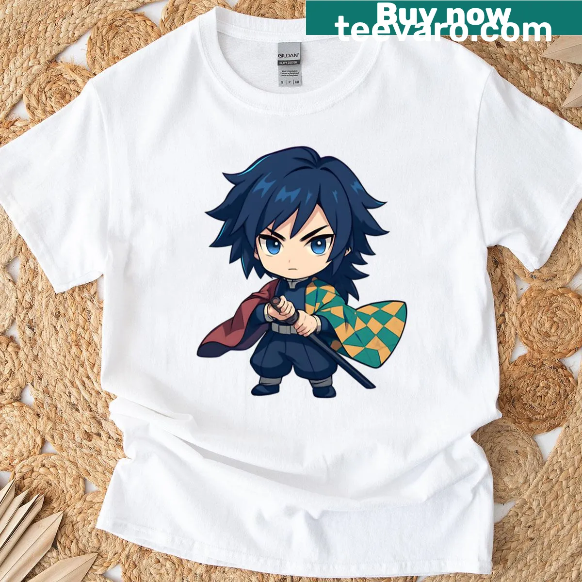 Dynamic graphic of a young hero with a blade on a T-shirt. — on a men's t-shirt