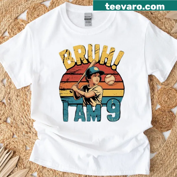 Birthday T-shirt with 'Bruh It's My 9th Birthday' and baseball theme