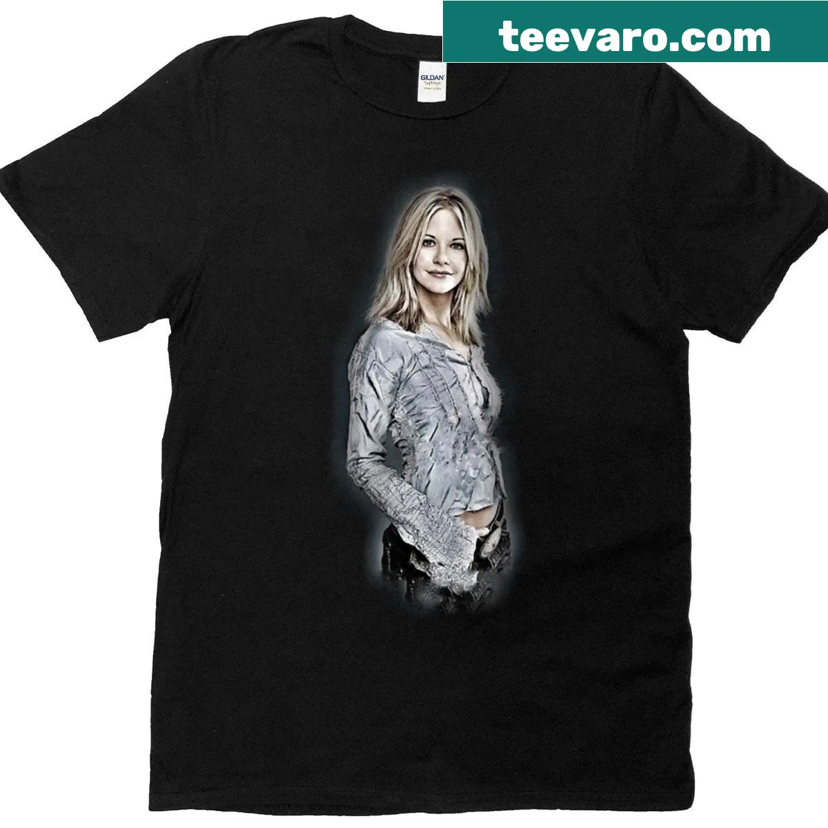 T-shirt featuring the name of actor Meg Ryan — on a men's t-shirt