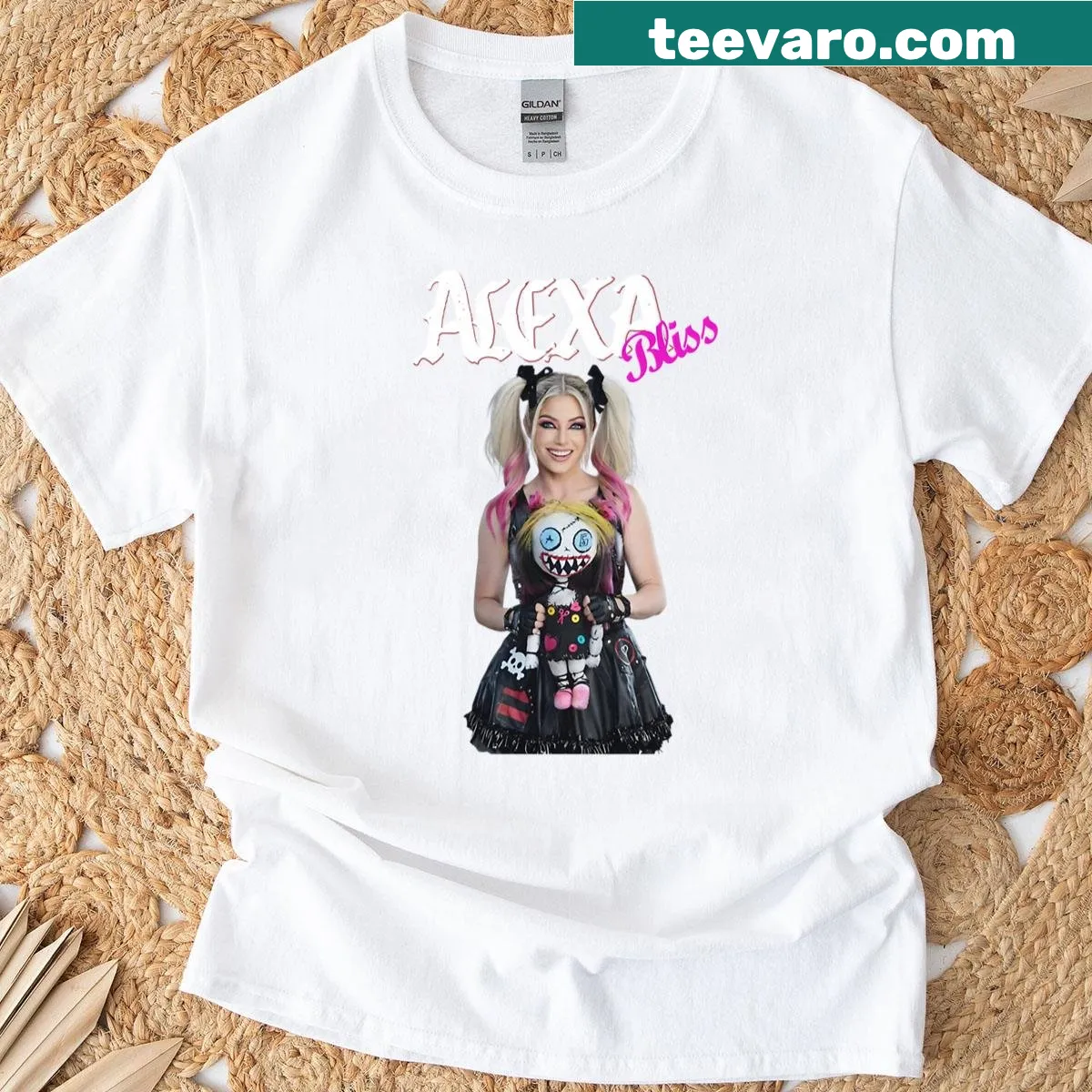 Vintage art T-shirt featuring typography related to Alexa Bliss — on a men's t-shirt