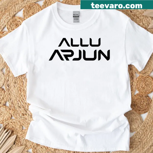 Playful graphic of Allu Arjun on a trendy t-shirt