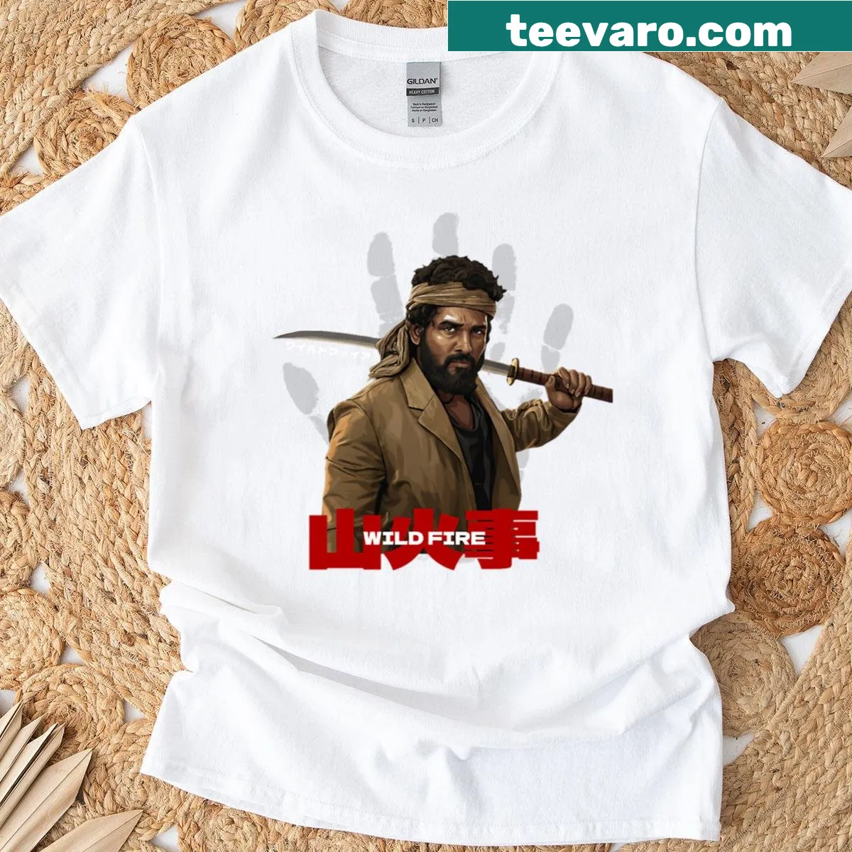 Art inspired by Allu Arjun from Pushpa on T-shirt — on a men's t-shirt