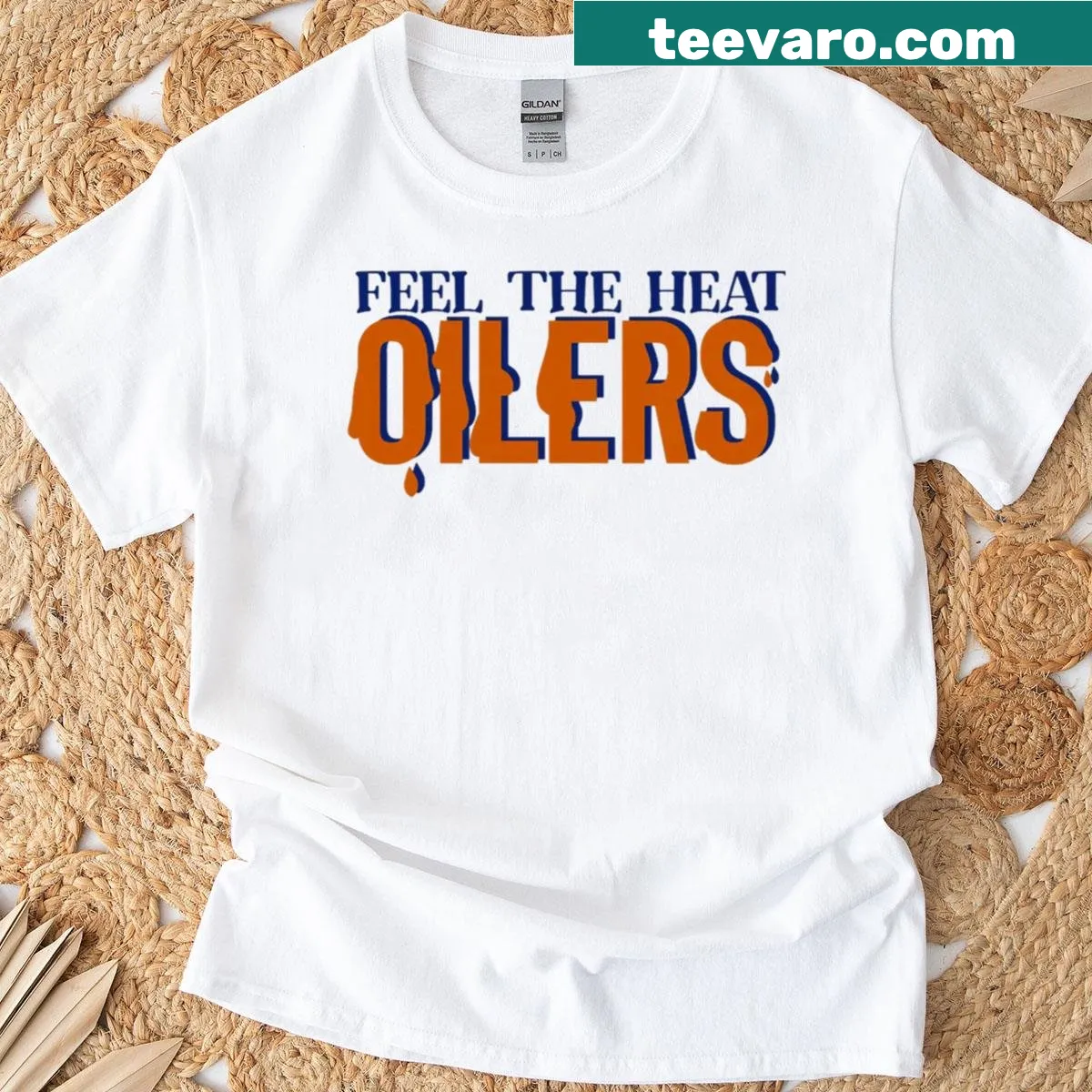 Edmonton Oilers T-shirt with team logo and bold design. — on a men's t-shirt