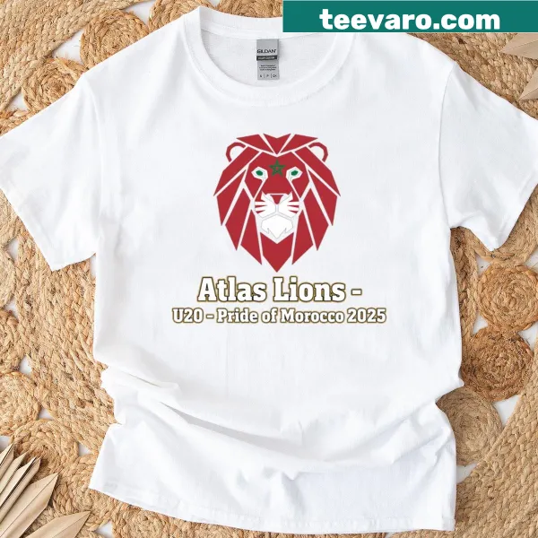 Graphic of a lion with the text Atlas Lions U20 Pride Of Morocco 2025