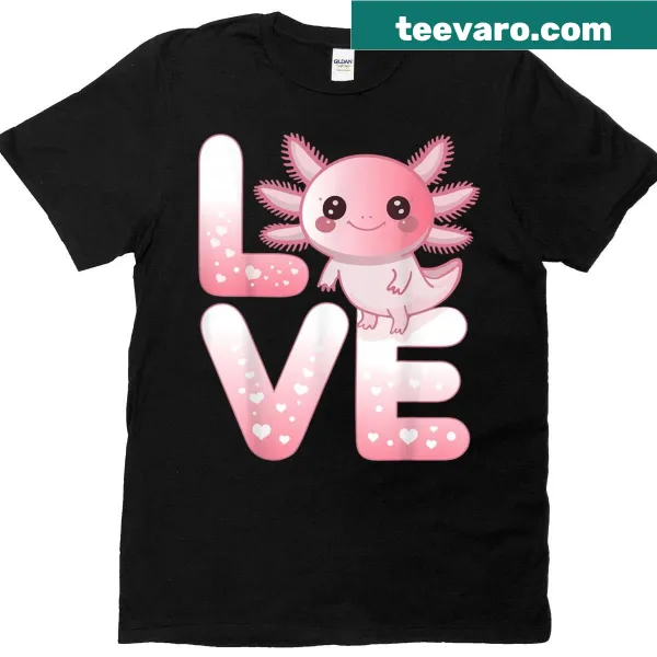 Kawaii graphic t-shirt featuring adorable axolotls