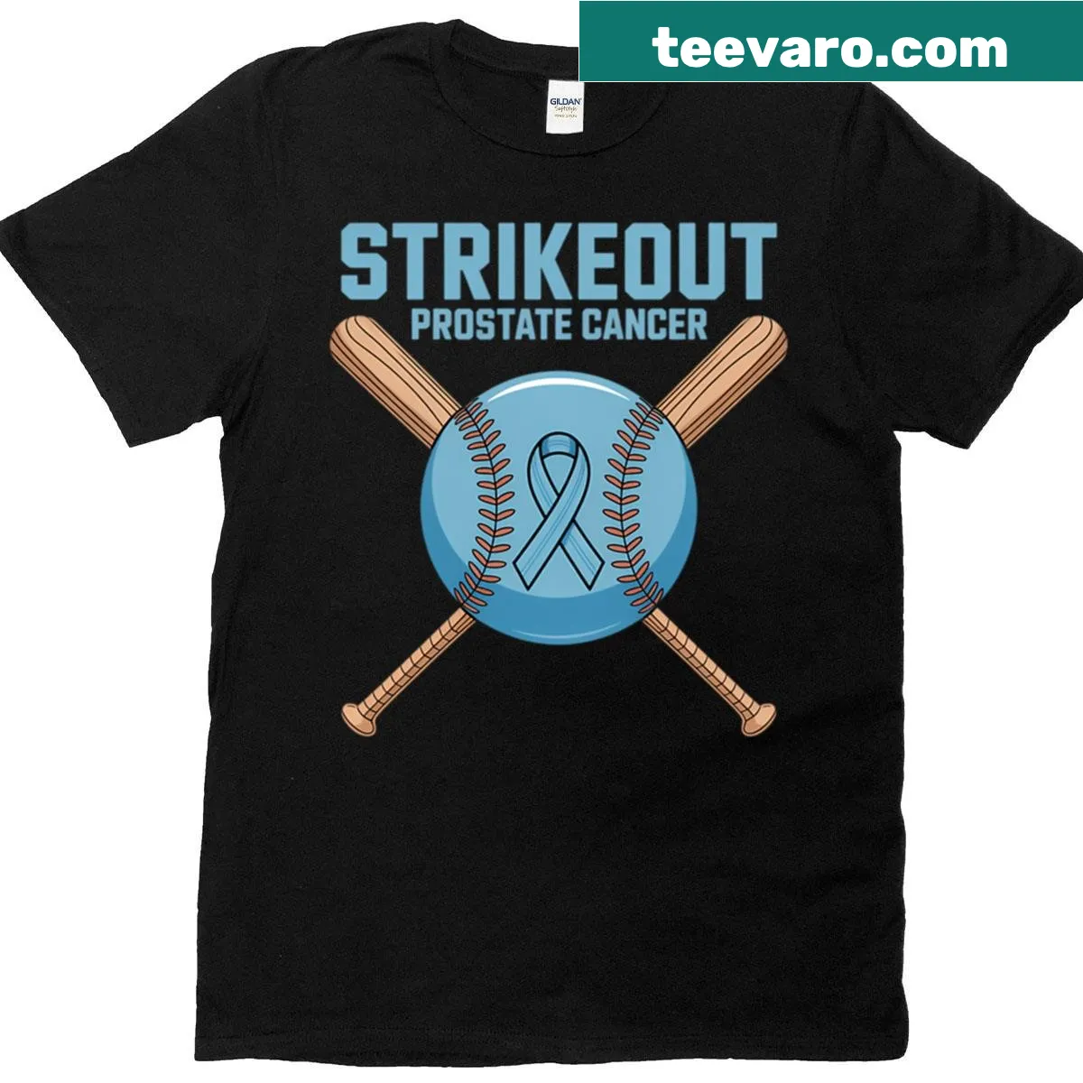 Baseball-themed prostate cancer awareness T-shirt — on a men's t-shirt