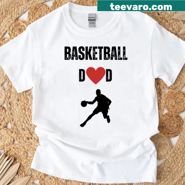 Illustrative T-shirt celebrating basketball dads and their support.