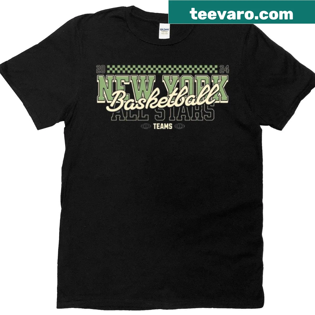 Graphic T-shirt featuring New York All Stars basketball design — on a men's t-shirt