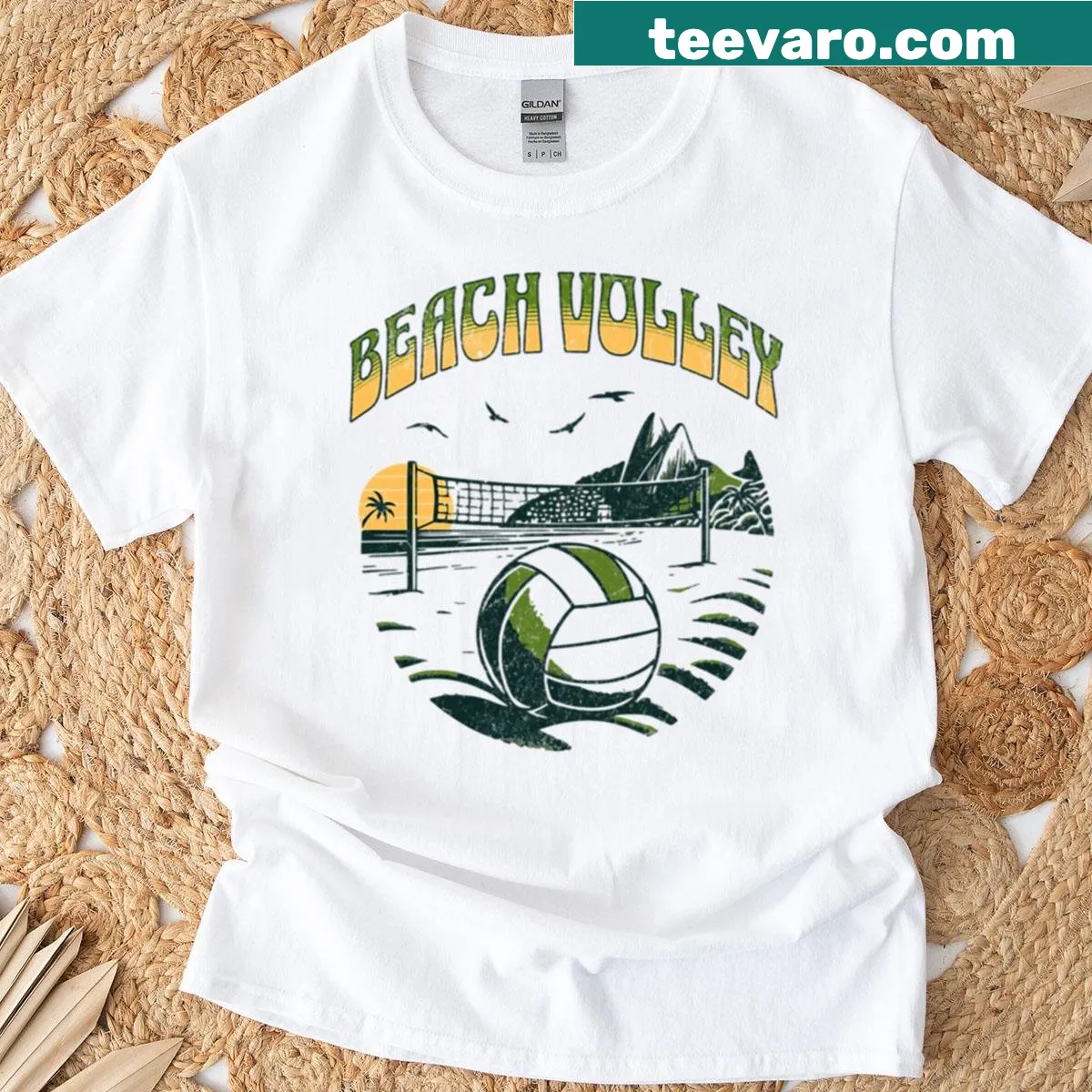 Beach Volleyball inspired T-shirt reflecting Rio de Janeiro vibes — on a men's t-shirt