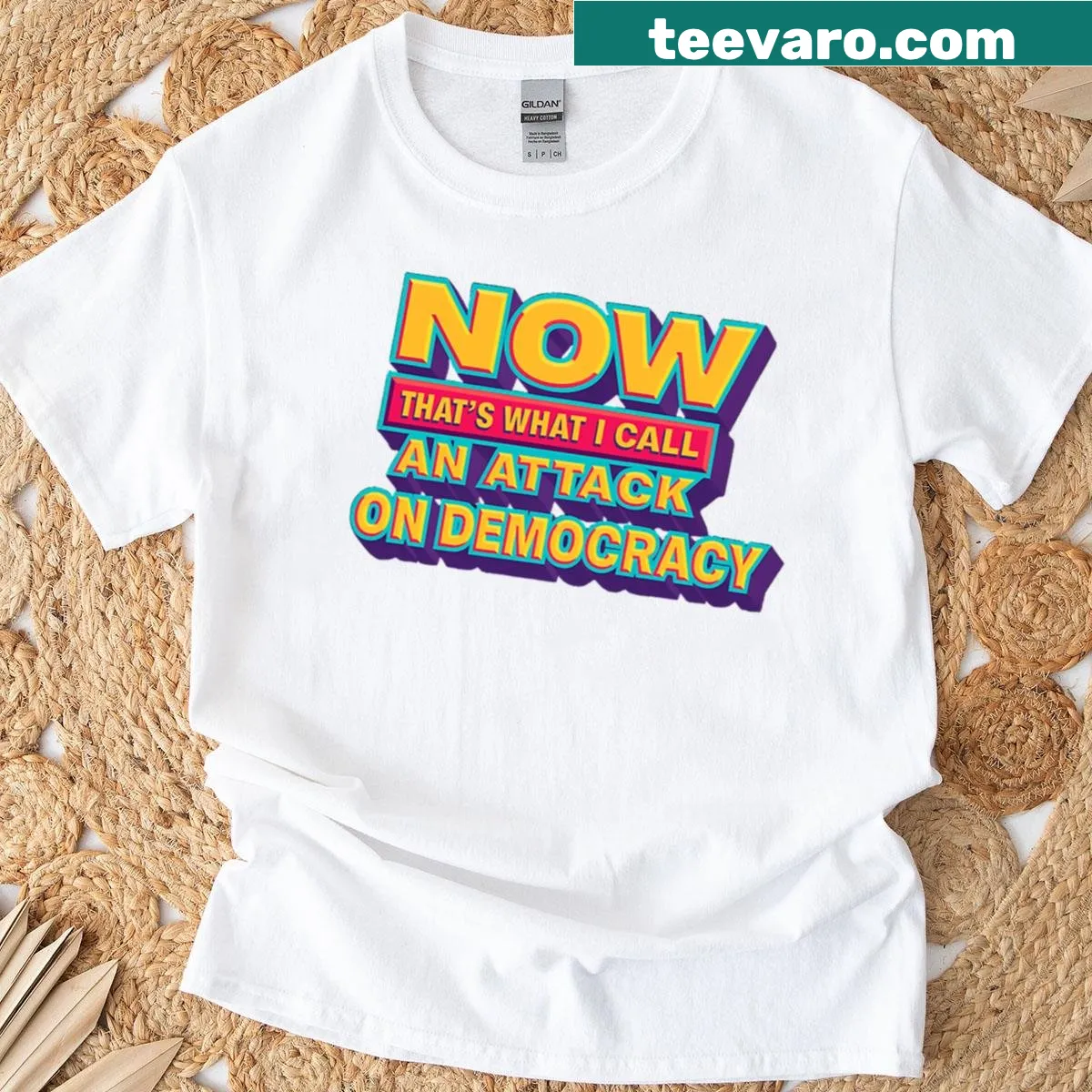 Witty political T-shirt with humorous slogan about democracy. — on a men's t-shirt