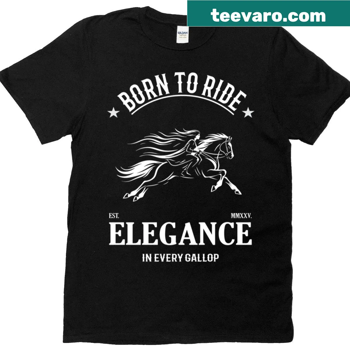 Horse rider themed t-shirt with bold design — on a men's t-shirt