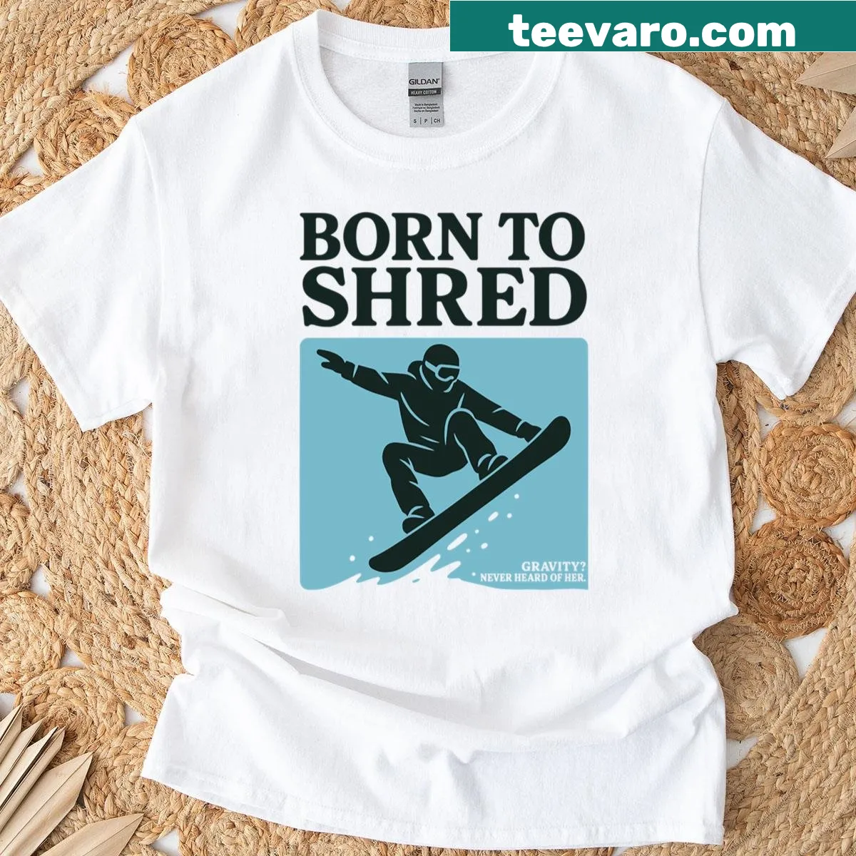 Humorous snowboarding T-shirt with a playful graphic — on a men's t-shirt