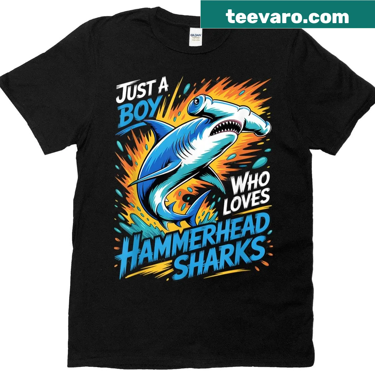 Kids t-shirt with playful hammerhead shark graphic — on a men's t-shirt